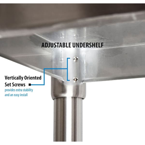 Work Table Stainless Steel W/Undershelf, Plastic Bullet Feet 24Wx24D